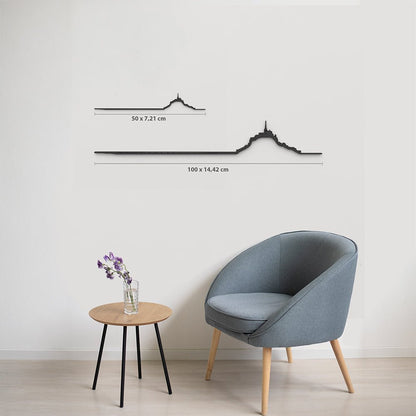 Comparativa 50 cm vs 100 cm del skyline Mont Saint-Michel en salón.