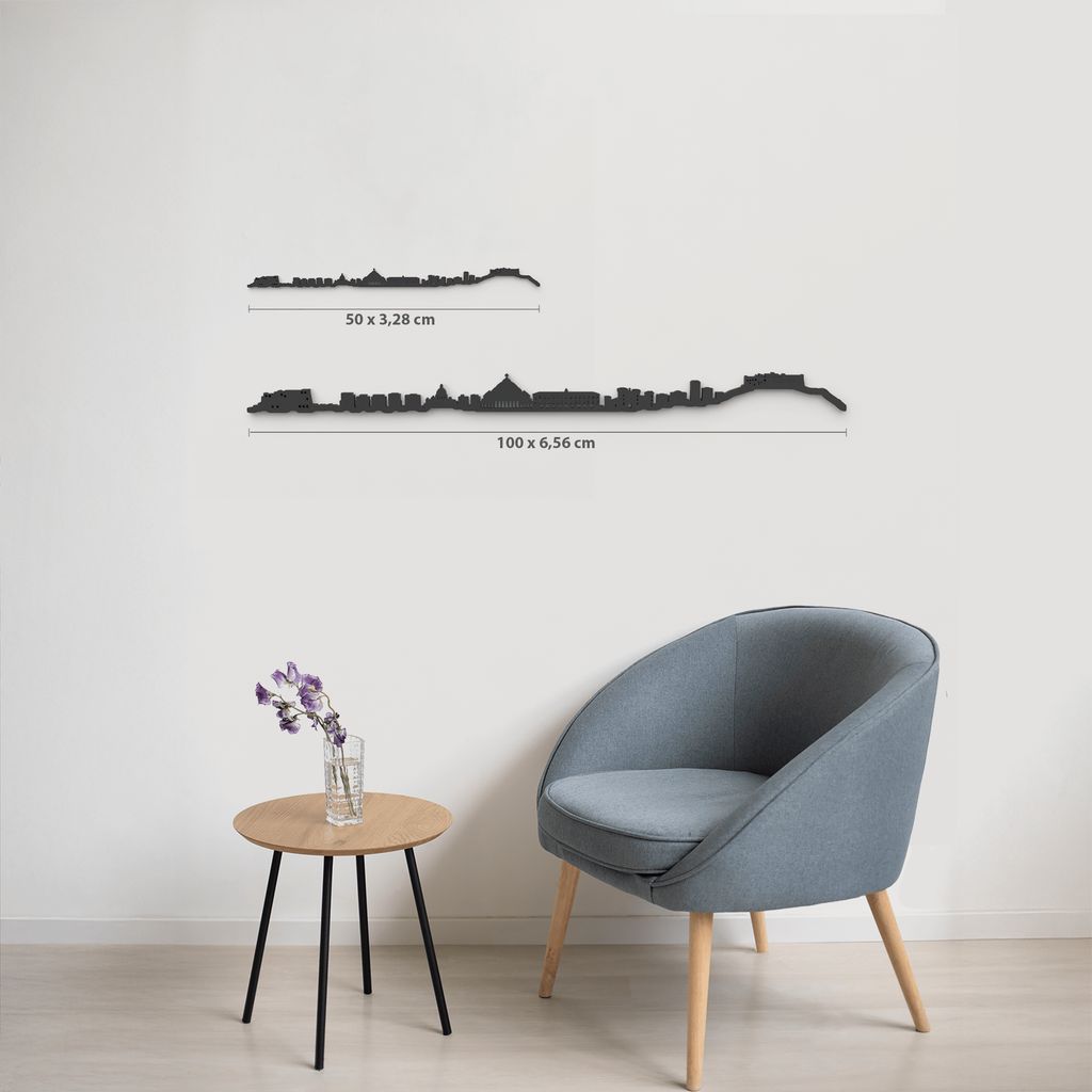 Comparativa 50 cm vs 100 cm del skyline Nápoles en salón.