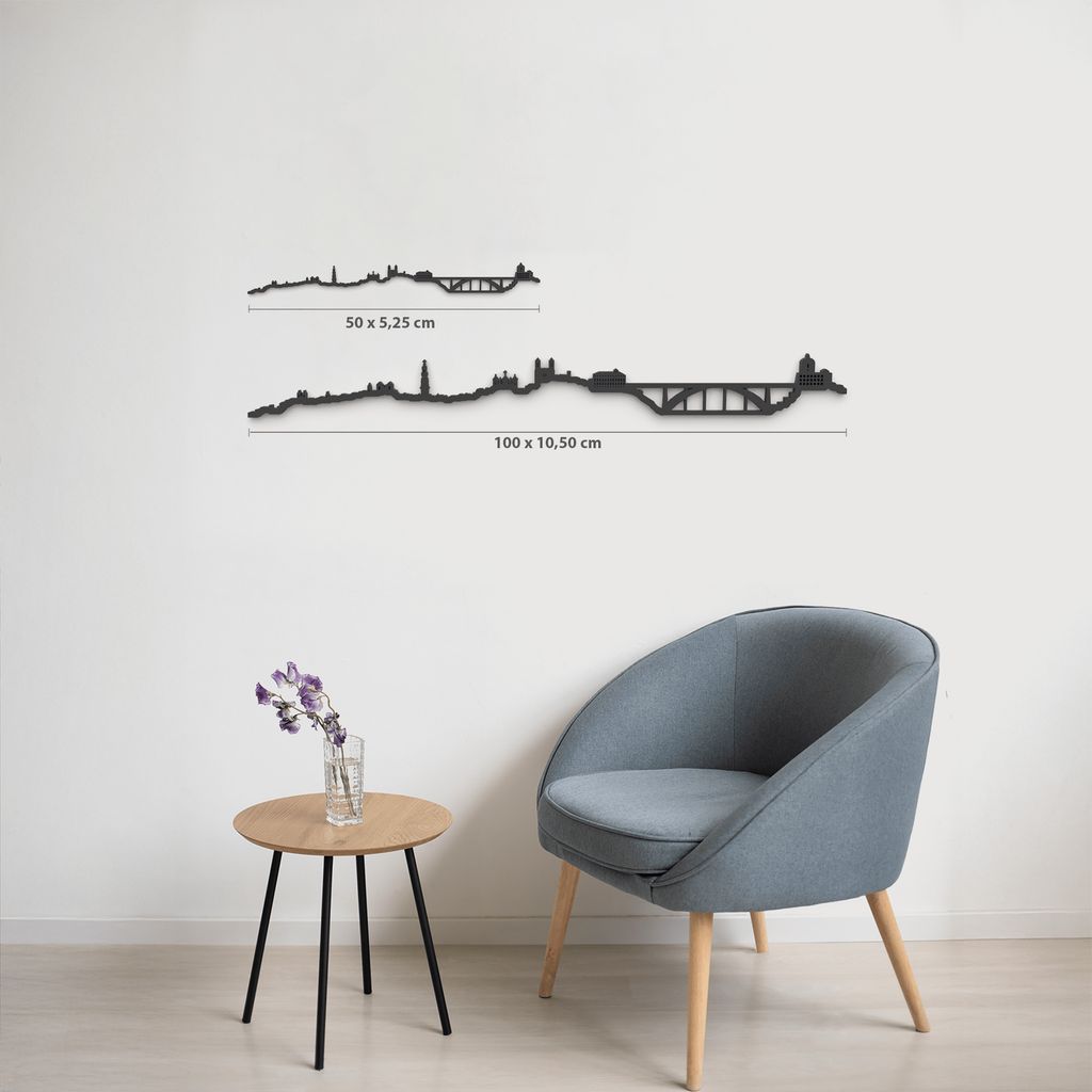 Comparativa 50 cm vs 100 cm del skyline Oporto en salón.