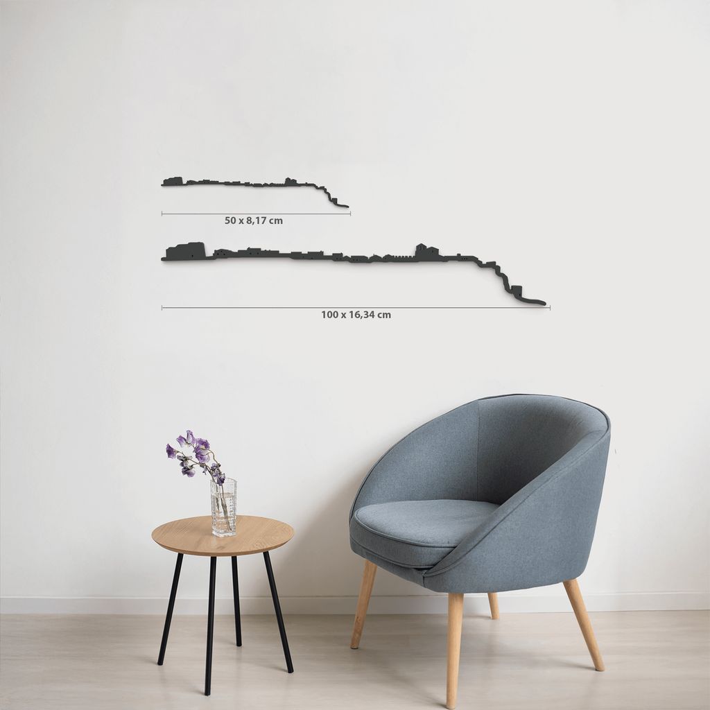 Comparativa 50 cm vs 100 cm del skyline Rello en salón.