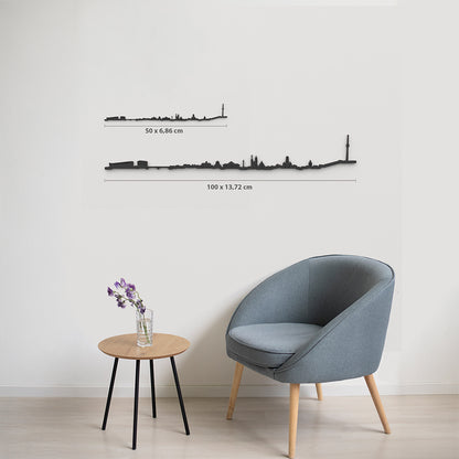 Comparativa 50 cm vs 100 cm del skyline Stuttgart en salón.