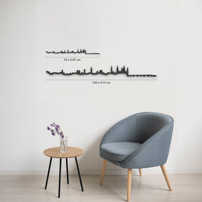Comparativa de tamaños 50 cm y 100 cm de la silueta de Zaragoza en una pared de salón.