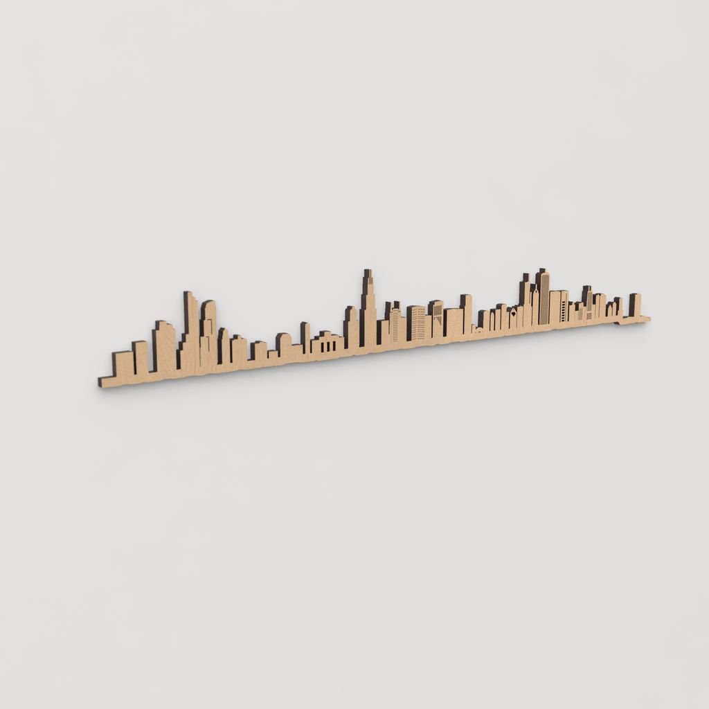 Decoración de pared con la silueta de Chicago, una pieza de artesanía en madera.