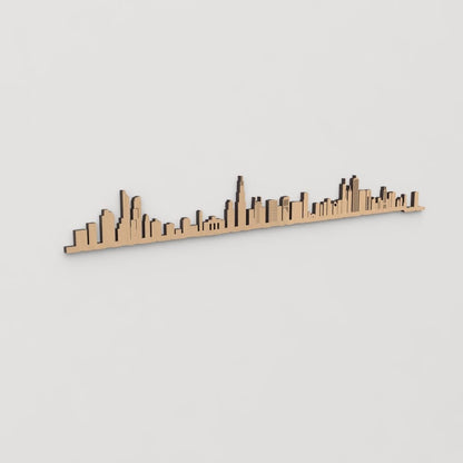 Decoración de pared con la silueta de Chicago, una pieza de artesanía en madera.
