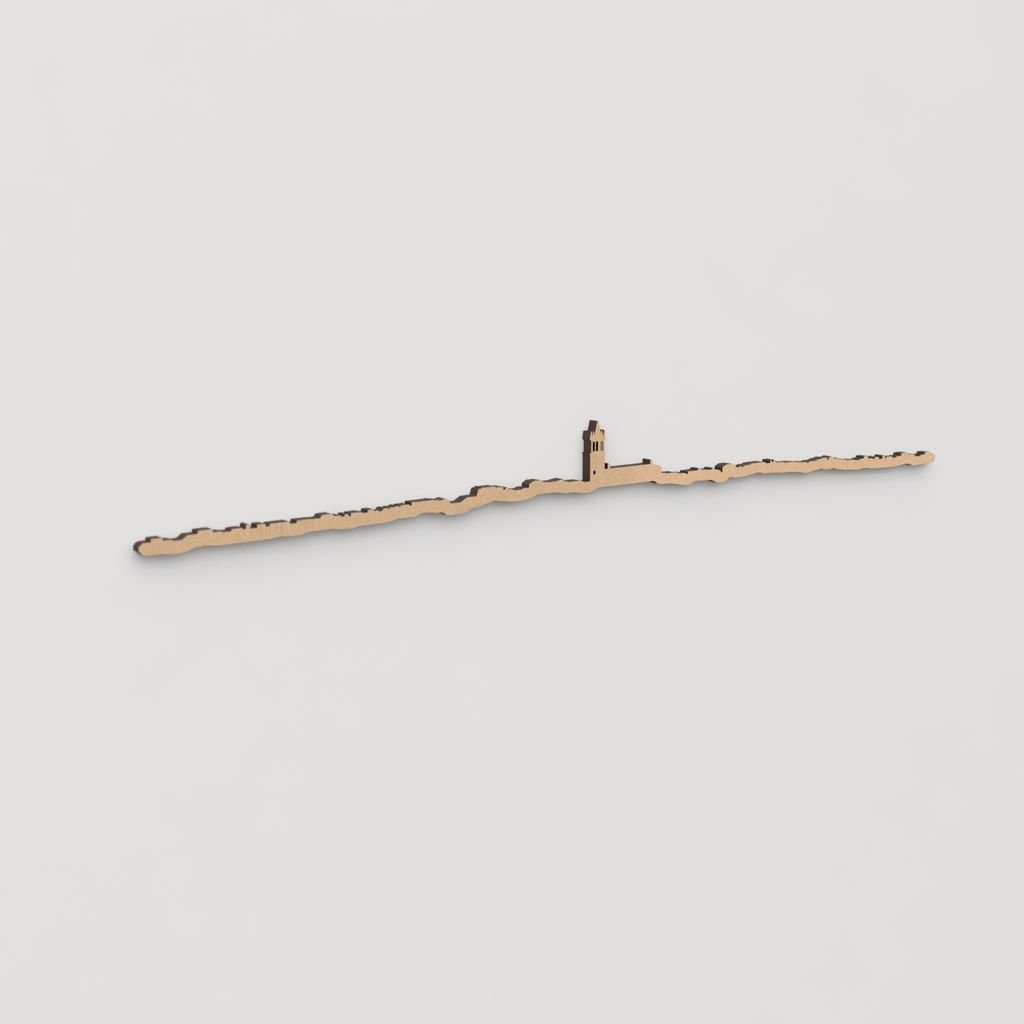 Decoración de pared con la silueta de Colmenar Viejo, una pieza de artesanía en madera.