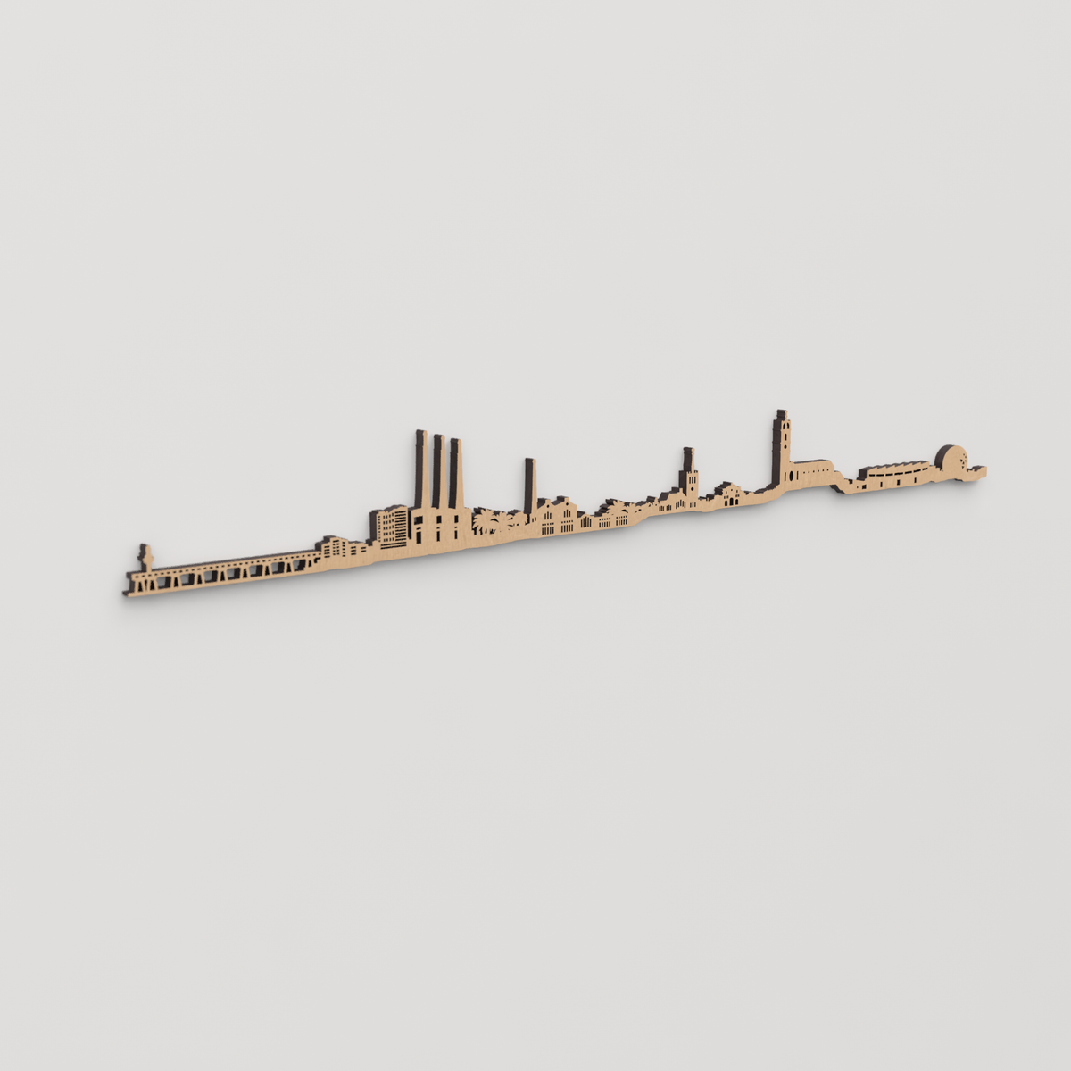 Skyline Badalona en madera, decoración de pared elegante y moderna.