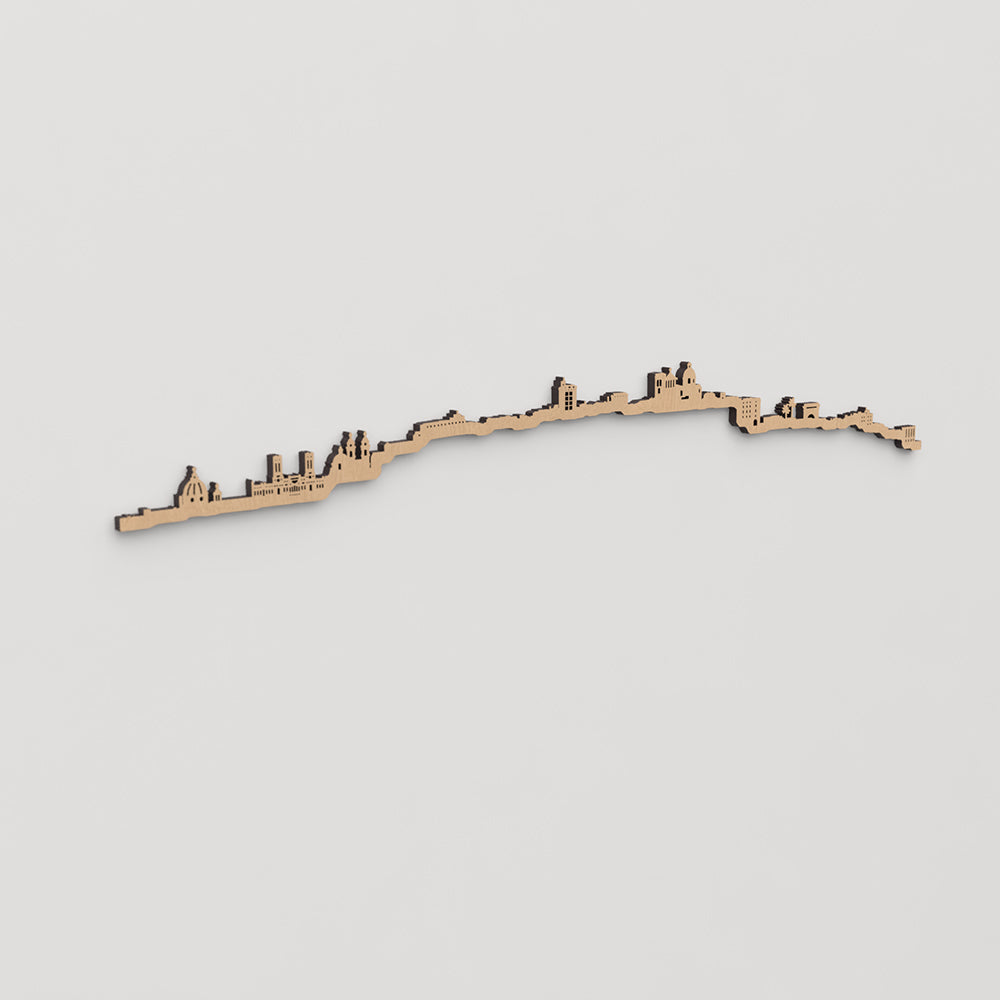 Skyline Cagliari en madera, decoración de pared elegante y moderna.