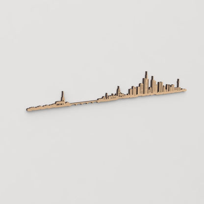 Decoración de pared con la silueta de Frankfurt, una pieza de artesanía en madera.