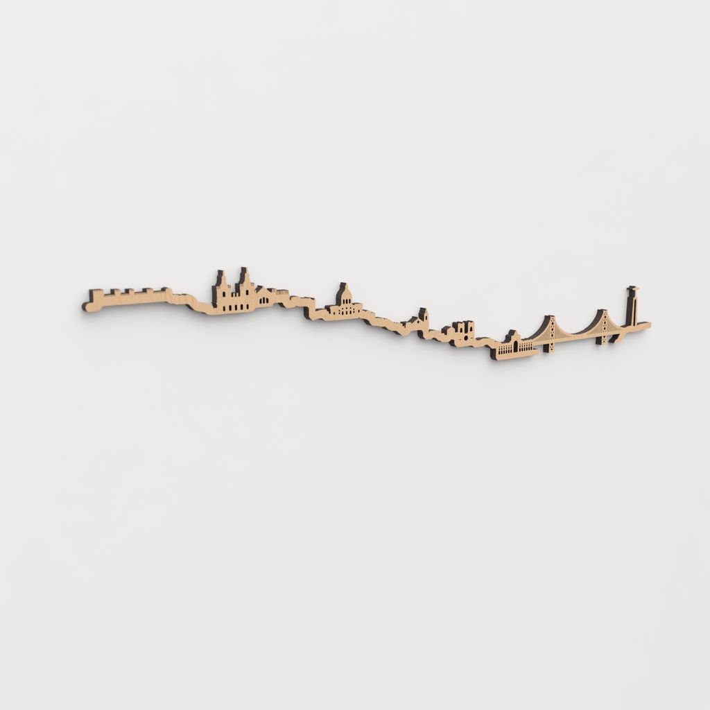 Skyline Lisboa en madera, decoración de pared elegante y moderna.