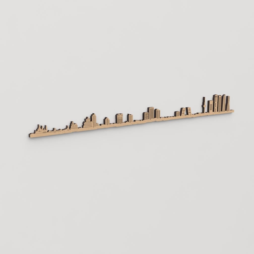 Skyline Madrid en madera, decoración de pared elegante y moderna.