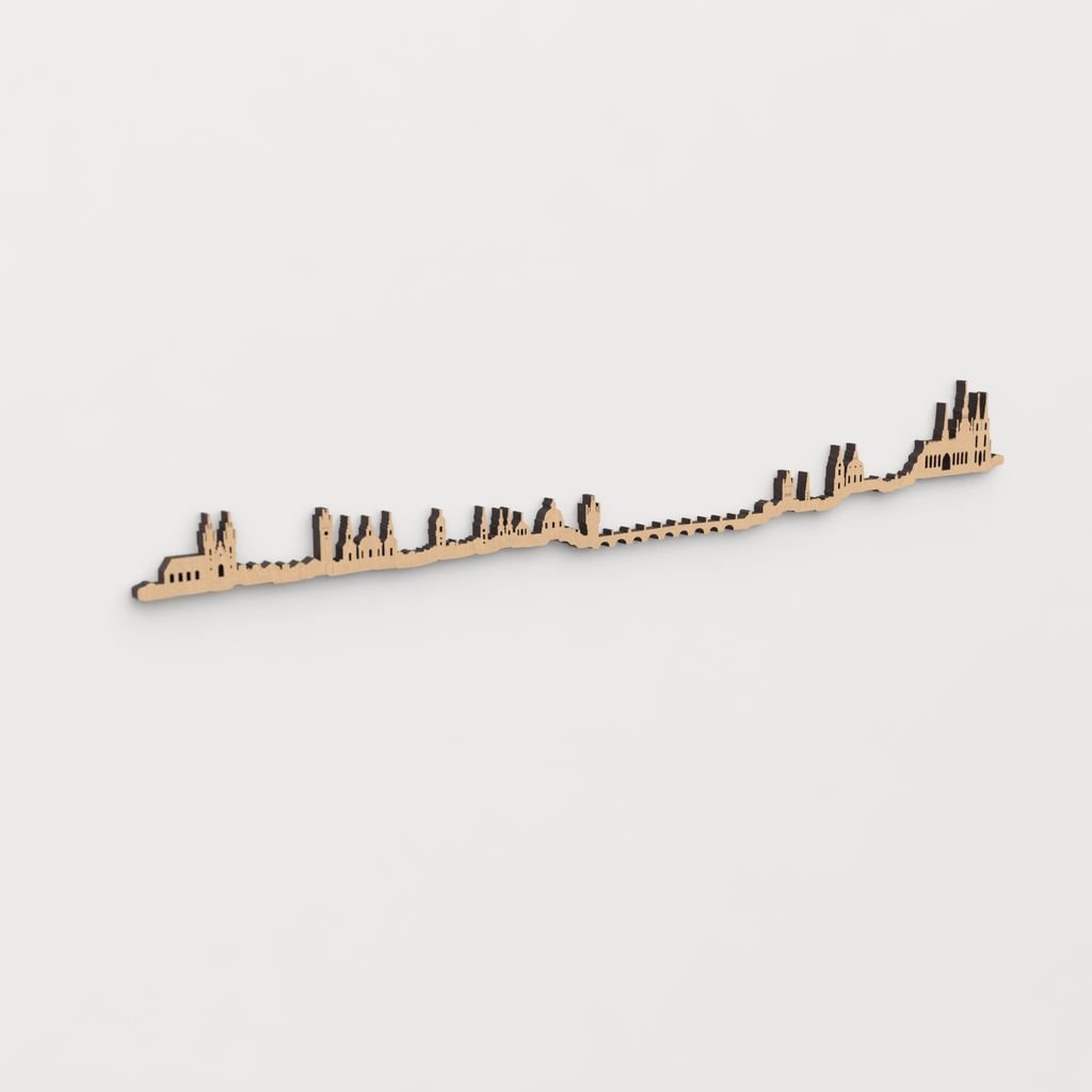Skyline Praga en madera, decoración de pared elegante y moderna.