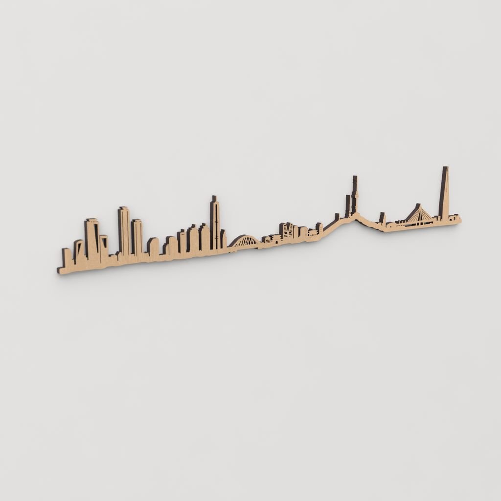 Decoración de pared con la silueta de Seoul, una pieza de artesanía en madera.