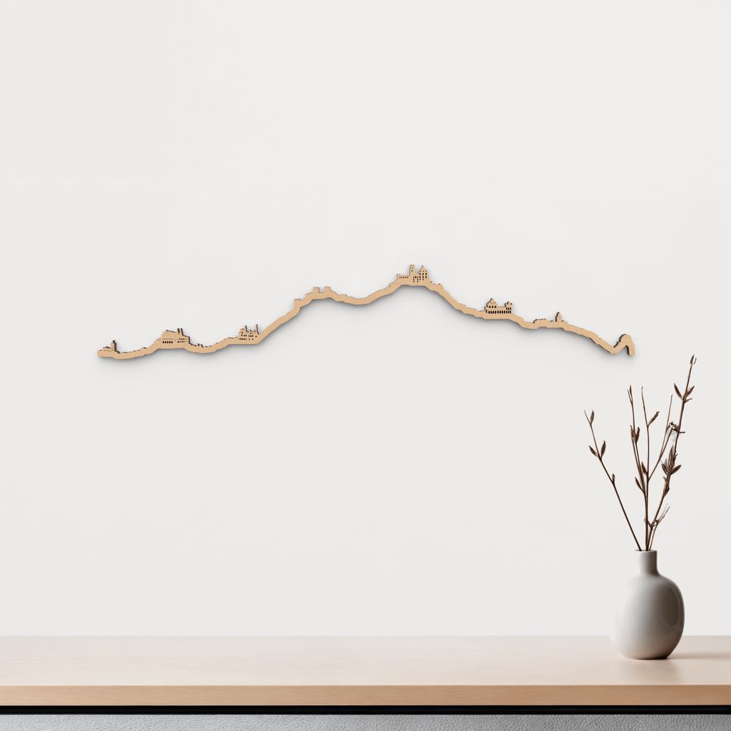 Silueta skyline de Sintra en madera de abedul color marrón para decoración mural.