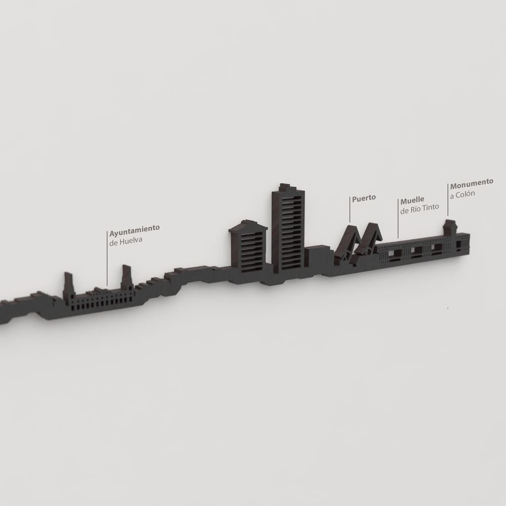 Skyline Huelva – detalle del Ayuntamiento de Huelva en madera negra.