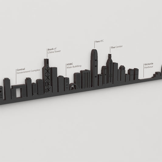 Skyline Hong Kong – detalle de Bank of China Tower en madera negra.