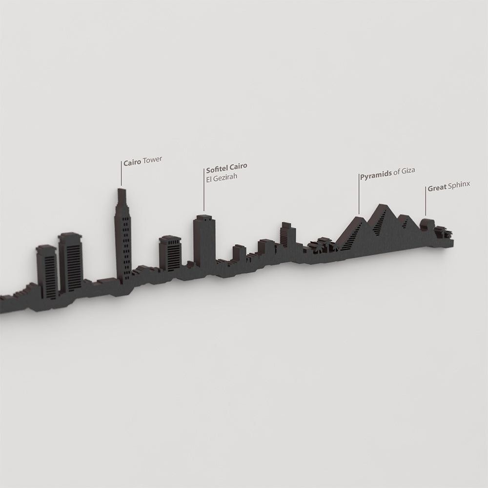 Skyline Egipto – detalle de Cairo Tower en madera negra.