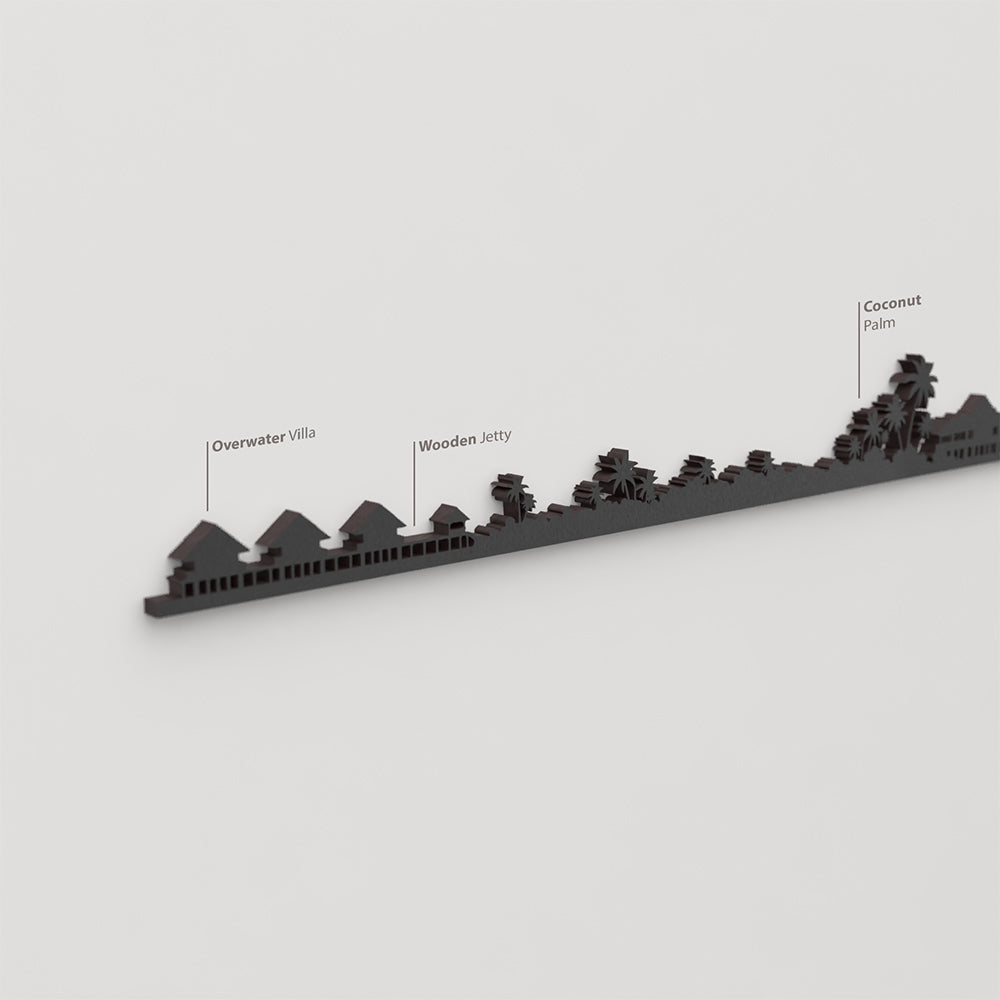 Skyline Maldives – detalle de Coconut Palm en madera negra.