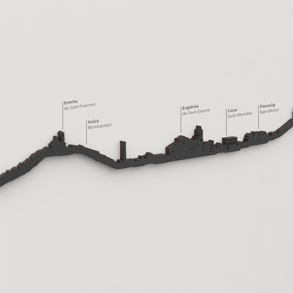 Skyline Olot – detalle de Ermita de Sant Francesc en madera negra.