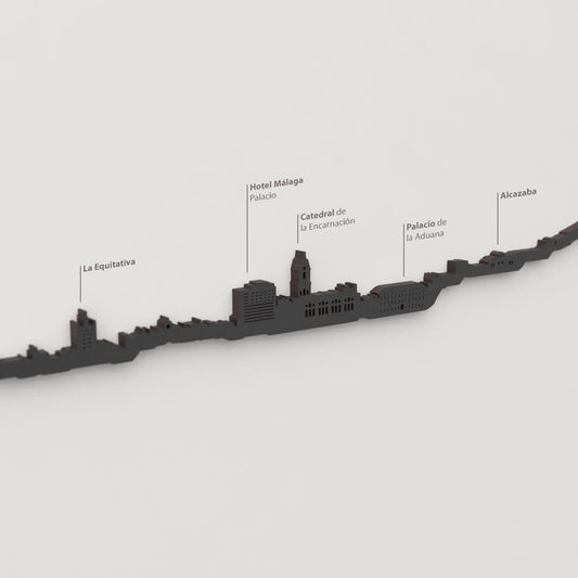 Skyline Málaga – detalle del edificio La Equitativa en madera negra.