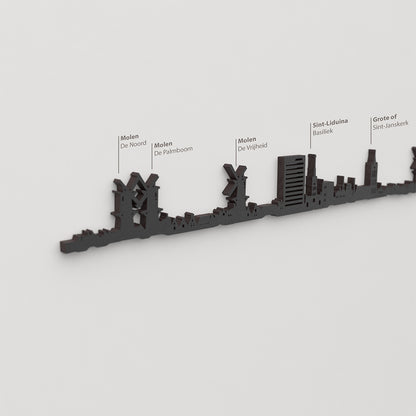 Skyline Schiedam – detalle de Molen De Noord en madera negra.