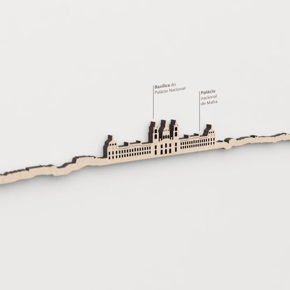 Skyline Mafra – primer plano del Palácio Nacional de Mafra en madera natural.