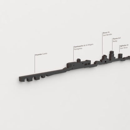 Skyline Sahagún – detalle del Puente Canto en madera negra.