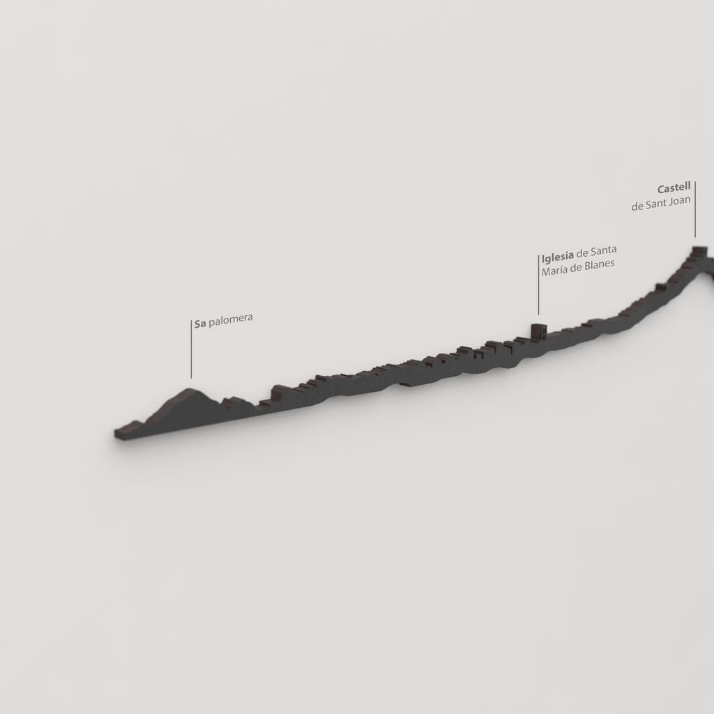 Skyline Blanes – detalle de Sa Palomera en madera negra.