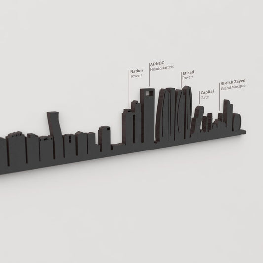 Skyline Abu Dabi – detalle de la Sheikh Zayed Grand Mosque en madera negra.