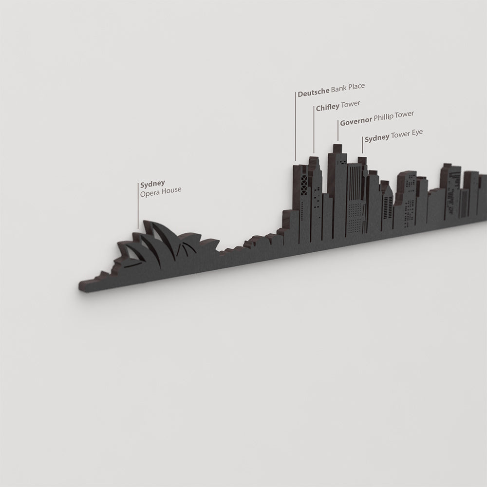 Skyline Sidney – detalle de Sydney Opera House en madera negra.