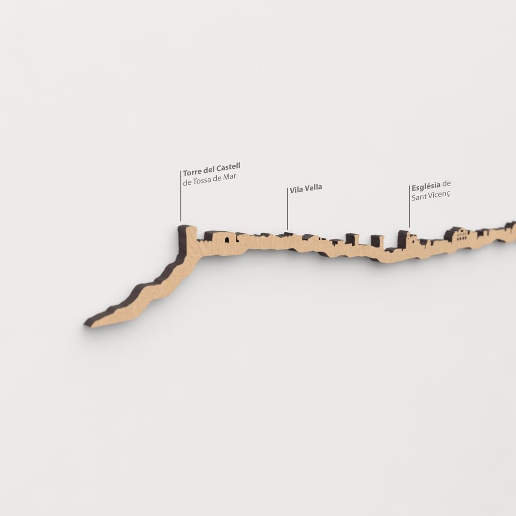 Primer plano de la Vila Vella en la silueta de madera de Tossa de Mar.