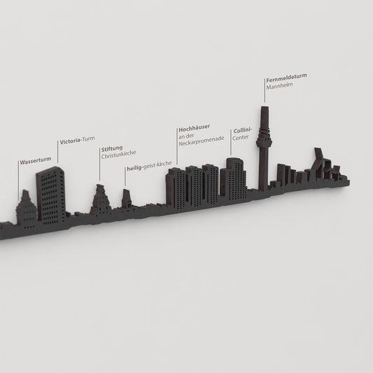 Skyline Mannheim – detalle de Wasserturm en madera negra.