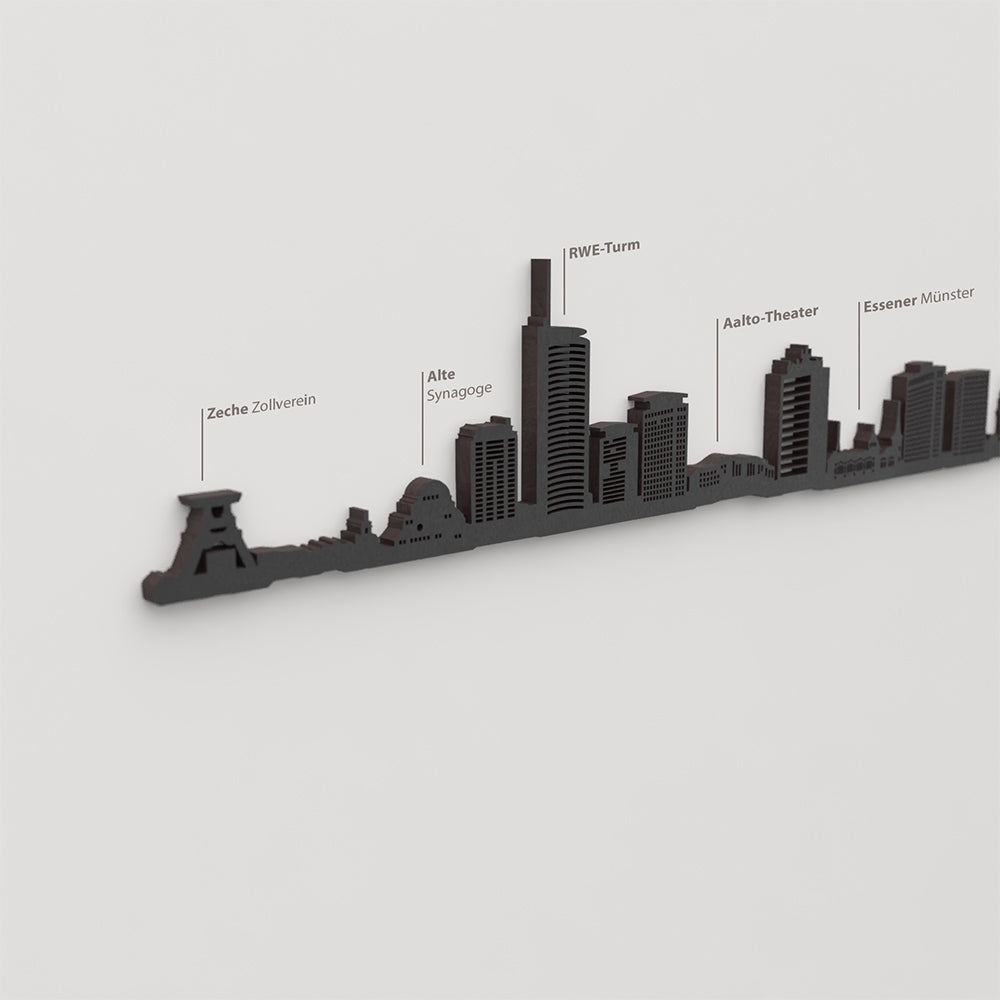 Skyline Essen – detalle de Zeche Zollverein en madera negra.