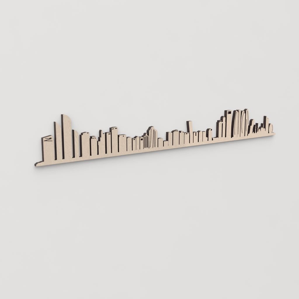 Regalo original: silueta skyline Abu Dabi en madera natural.