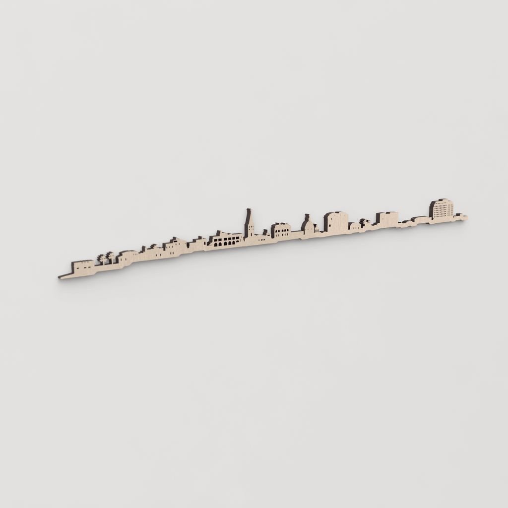 Regalo original: silueta skyline Alghero en madera natural.