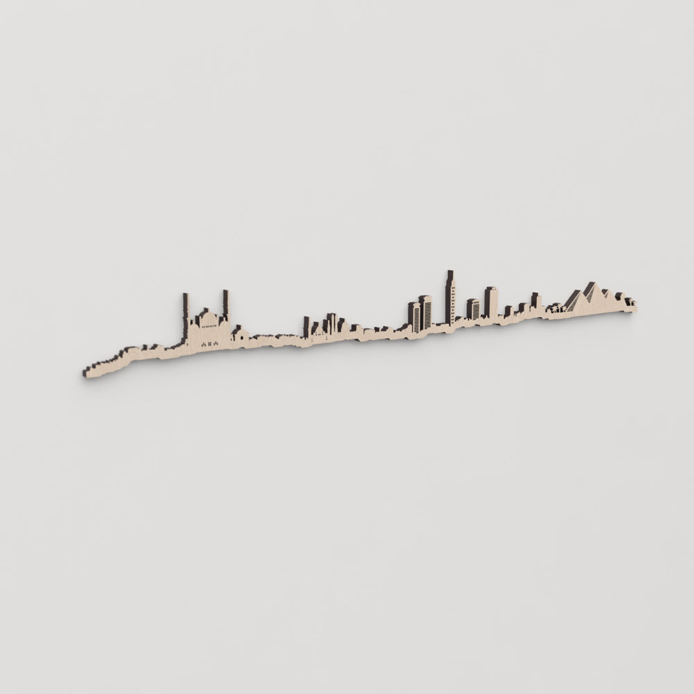 Regalo original: silueta skyline El Cairo en madera natural.