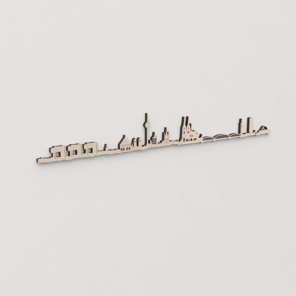 Idea de regalo original: la silueta del skyline de Köln en madera natural.