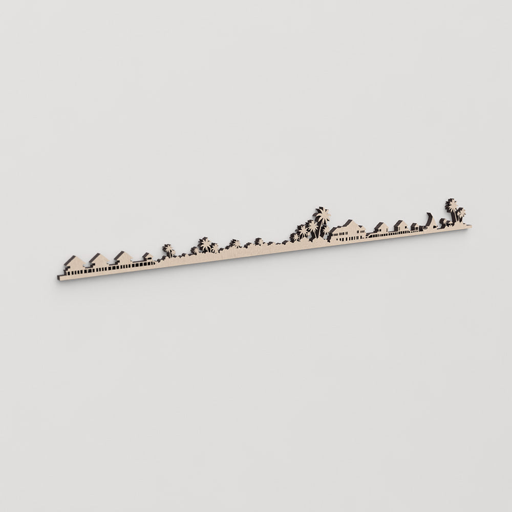 Regalo original: silueta skyline Maldives en madera natural.