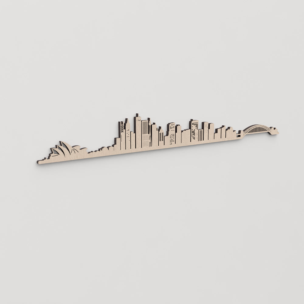 Regalo original: silueta skyline Sidney en madera natural.