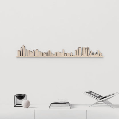 Skyline Abu Dabi en madera natural para decoración mural.