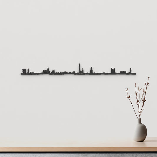Skyline Antwerp de madera negra, silueta decorativa de pared.