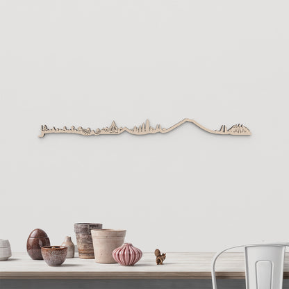Skyline Bali en madera natural para decoración mural.