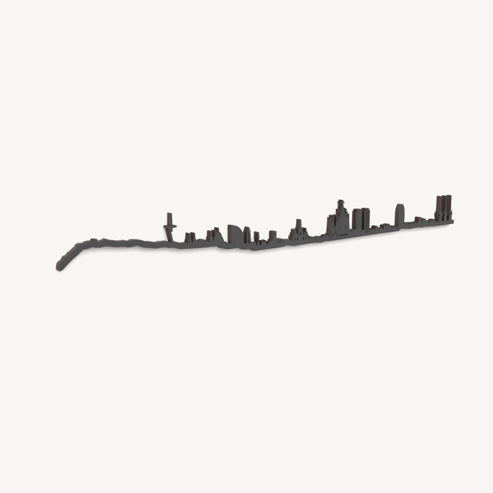 Skyline de Barcelona en madera de color negro para decoración mural.