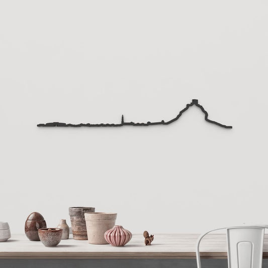 Skyline Belmez de madera negra, silueta decorativa de pared.