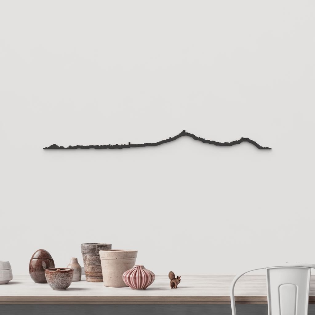 Skyline Blanes de madera negra, silueta decorativa de pared.