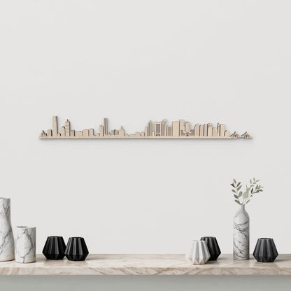 Skyline Boston en madera natural para decoración mural.