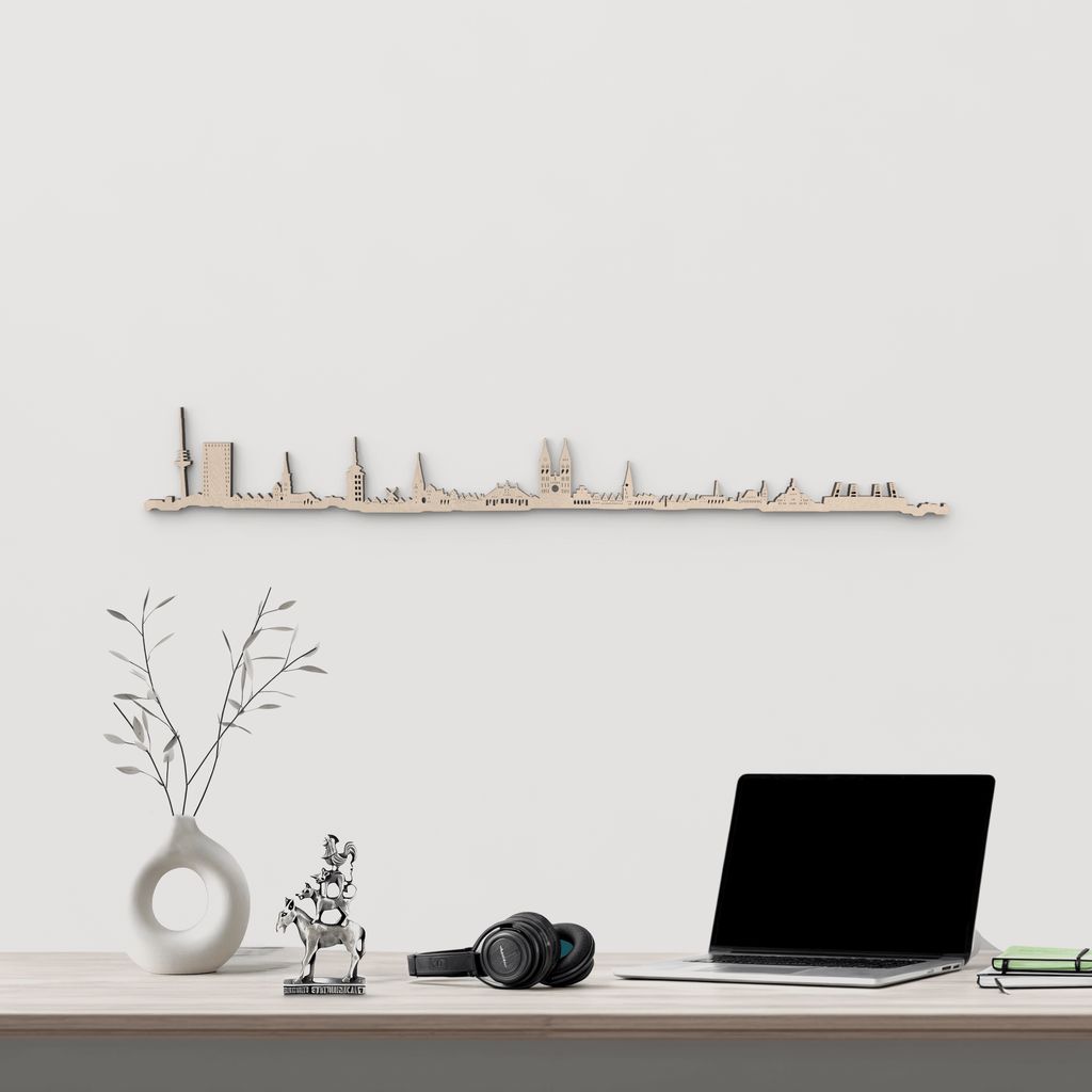 Silueta skyline de Bremen en madera de abedul natural para decoración mural.