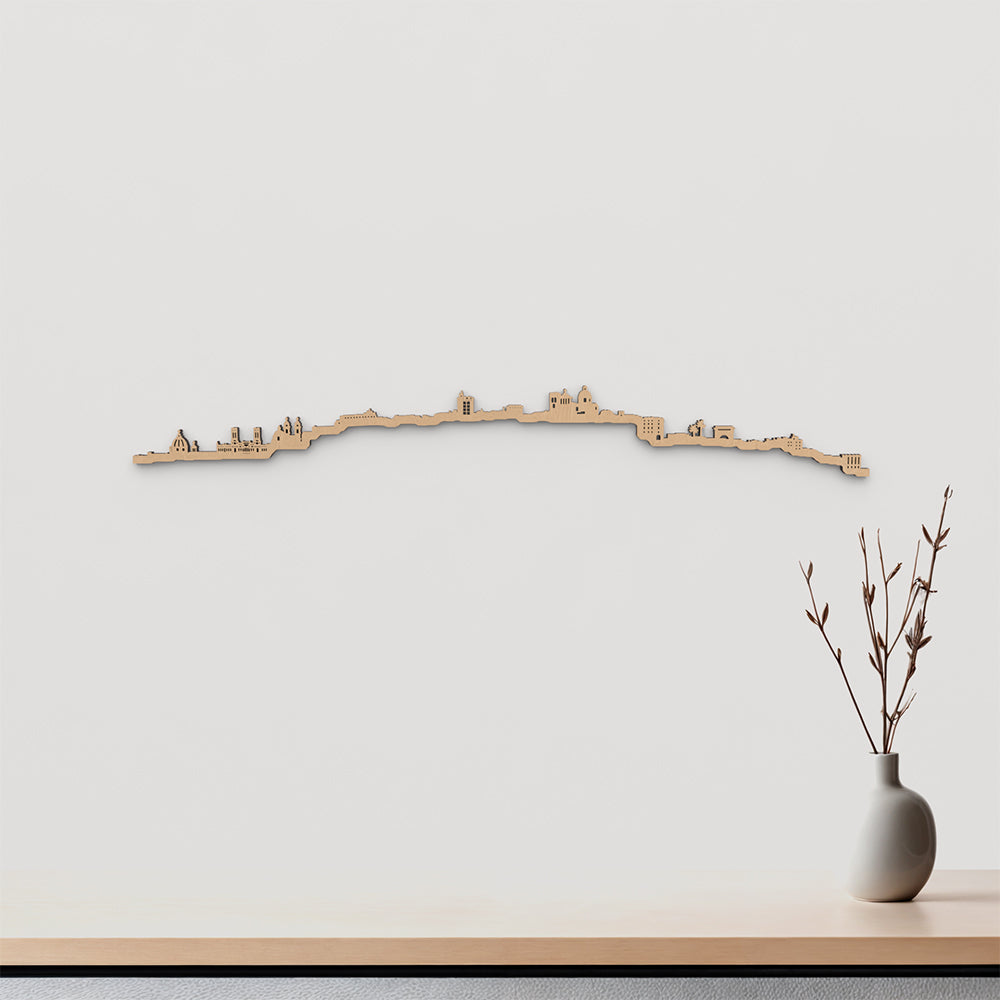 Skyline Cagliari de madera marrón para decoración de pared.