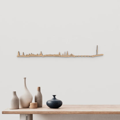 Skyline Dresden de madera marrón para decoración de pared.