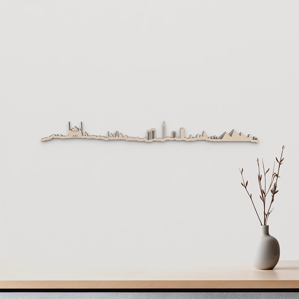 Skyline Egipto en madera natural para decoración mural.