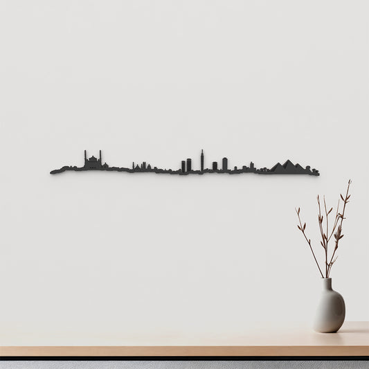 Skyline El Cairo, Egipto de madera negra, silueta decorativa de pared.